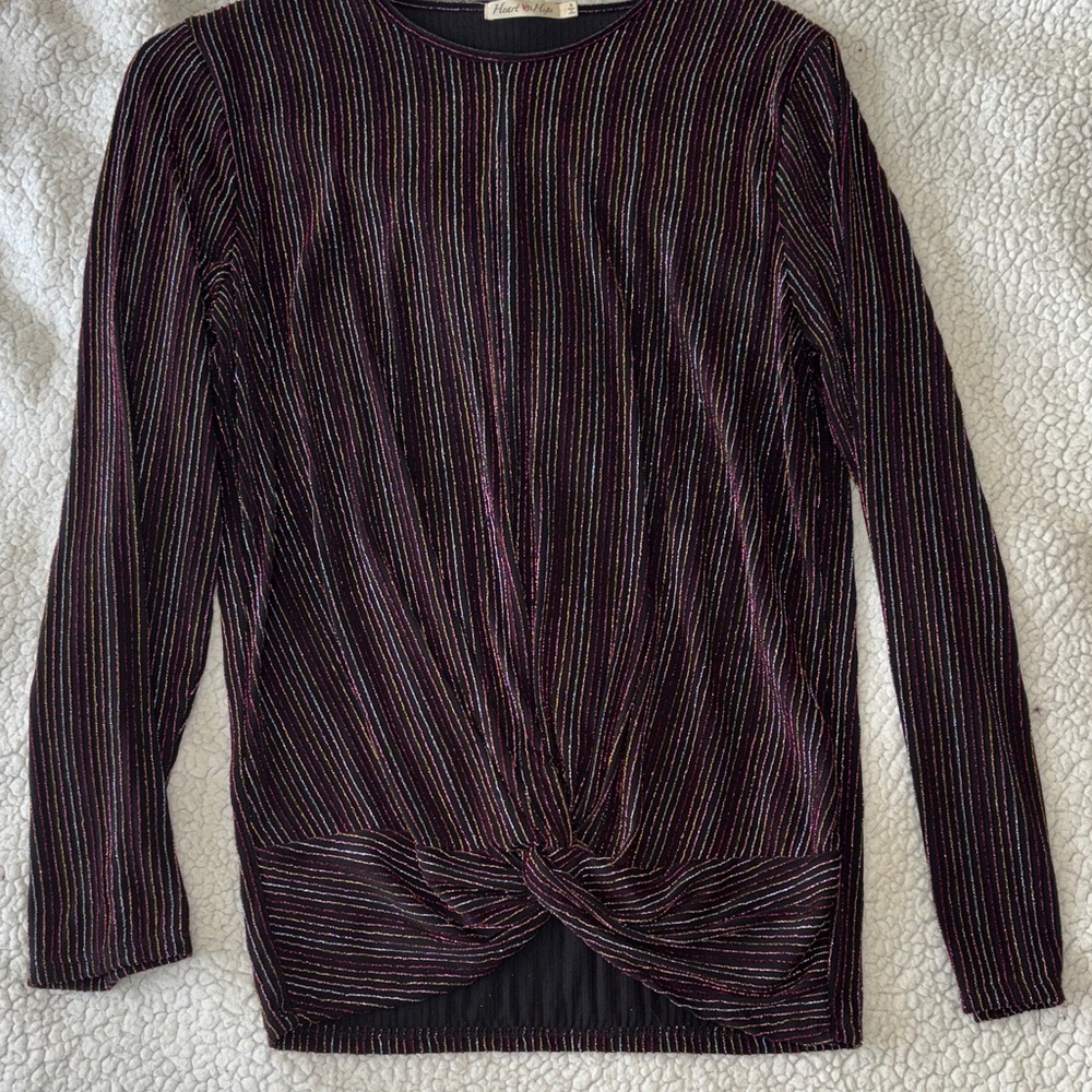Black and Glitter Striped Long Sleeve Top with cute knot